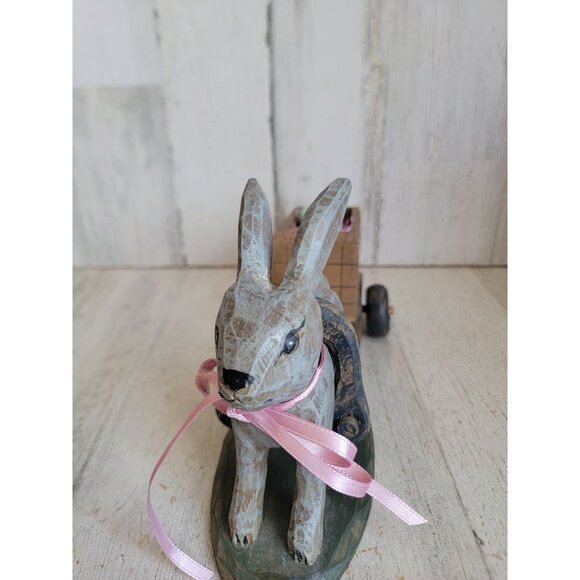 Unique wooden bunny Easter egg cart folk art vintage home decor - Picture 4 of 9